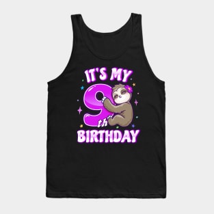 Its My 9th Birthday Girls Pink Sloth Tank Top